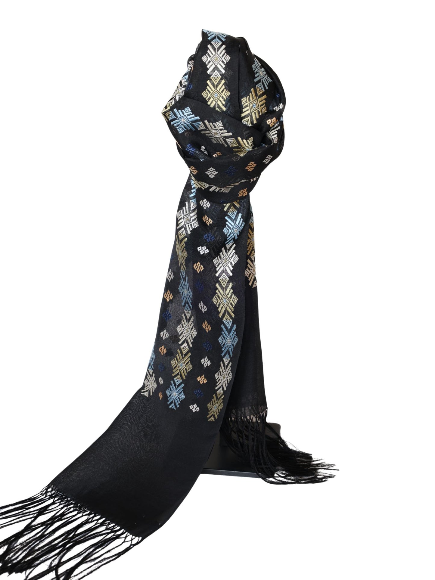 Organza Silk Scarf - Dokhoi Pattern (Black)