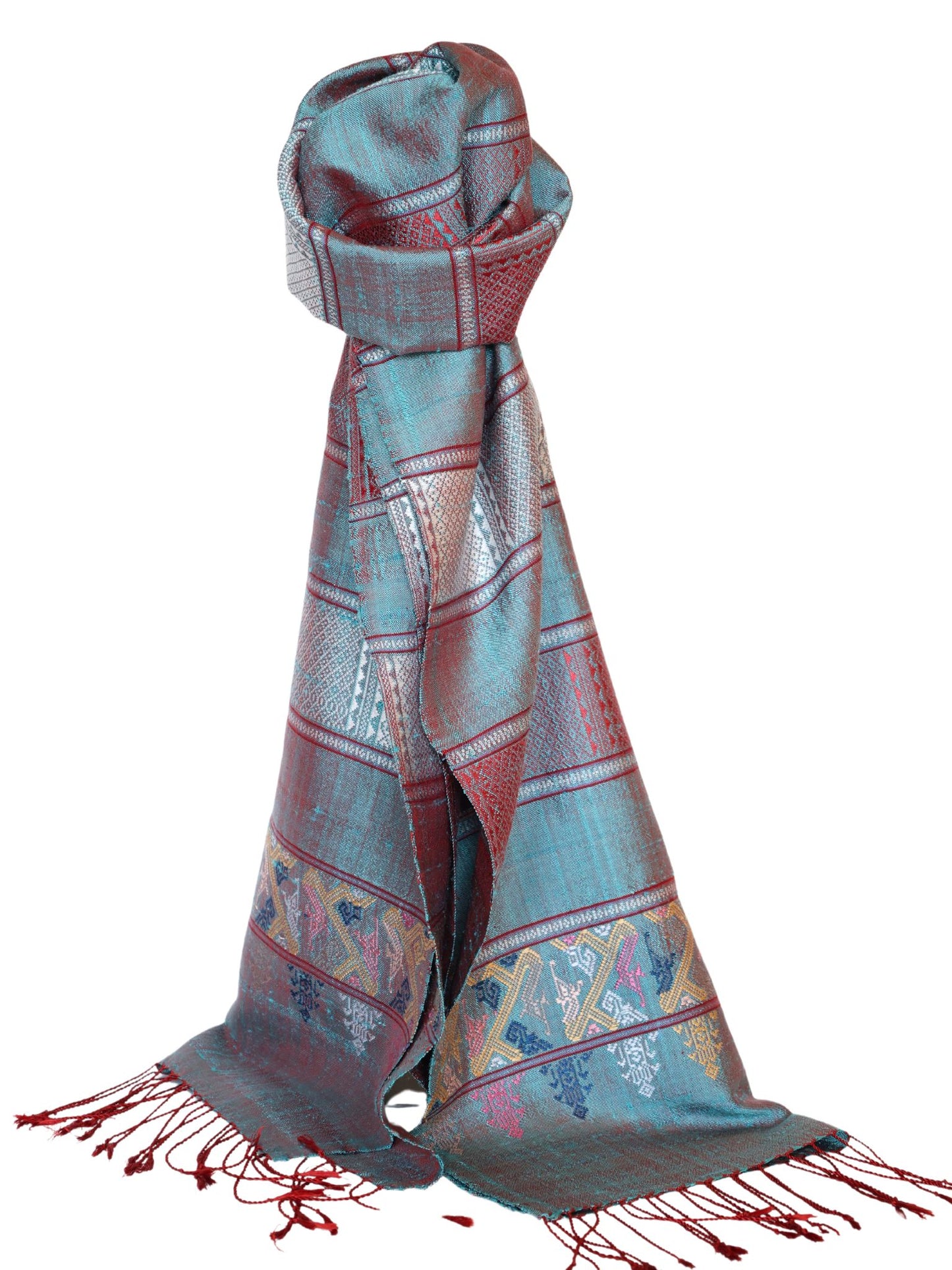 Silk Scarf - Naga Pattern (Red-Blue)