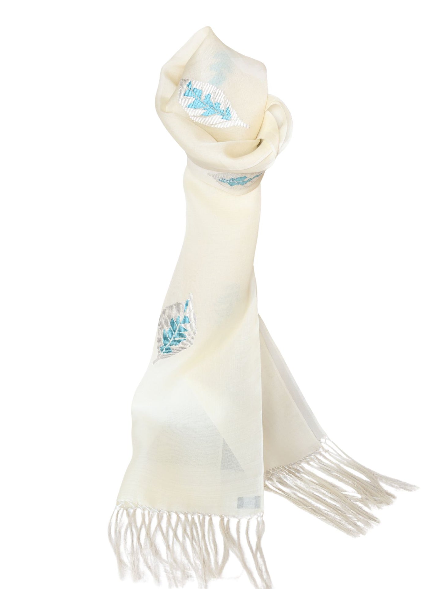 Silk Organza Scarf - Leaf Pattern (White)