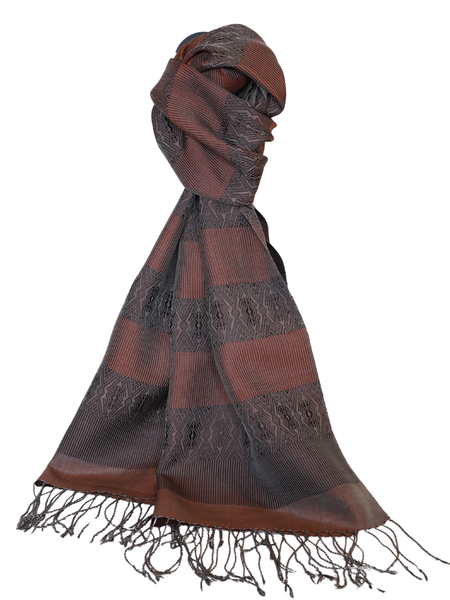 Silk Scarf - Soisanak, Naga and Stripe Pattern (Red-Black)
