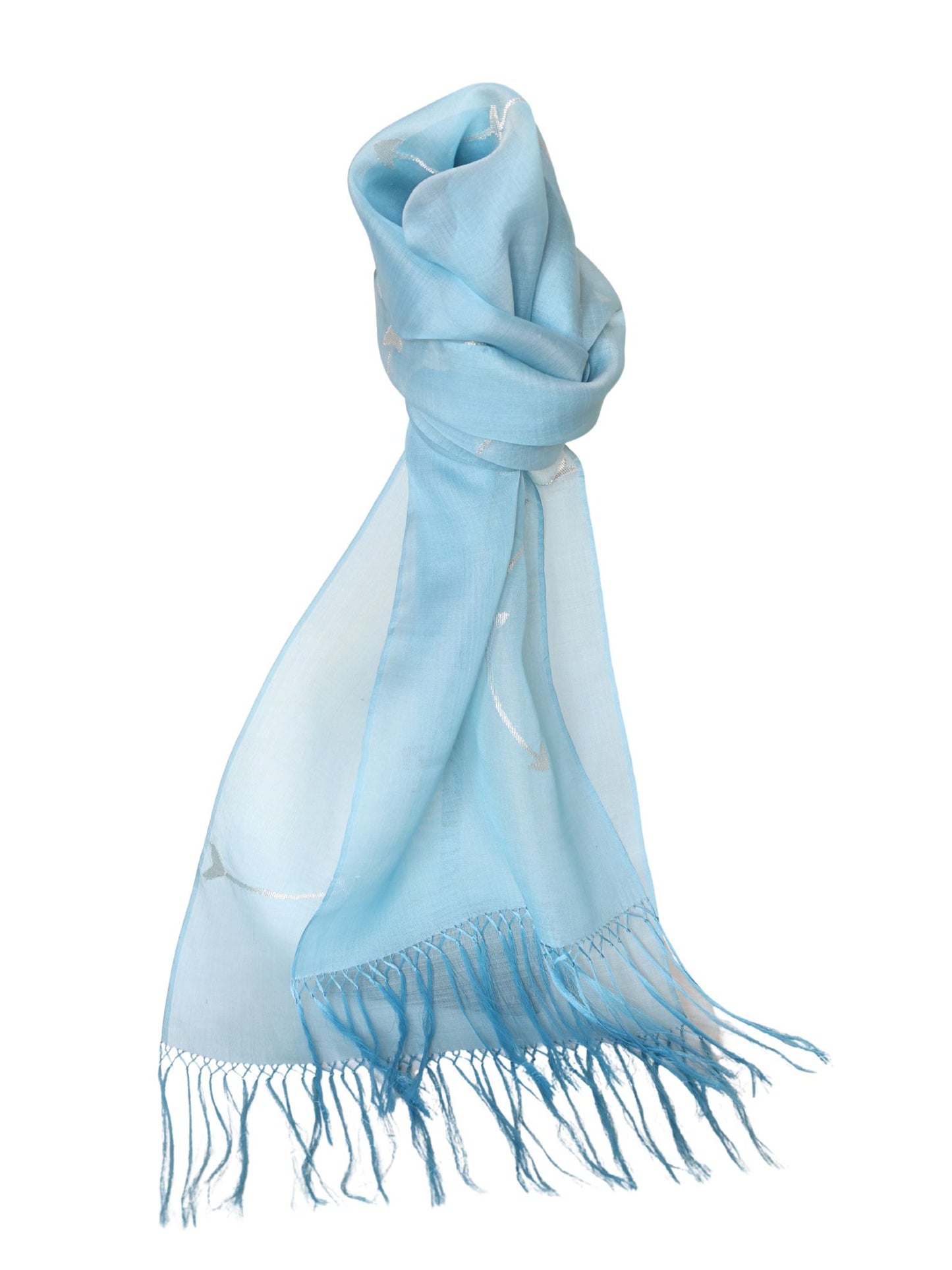 Silk Organza Scarf - Curved Wooden Stick Pattern (Light Blue)