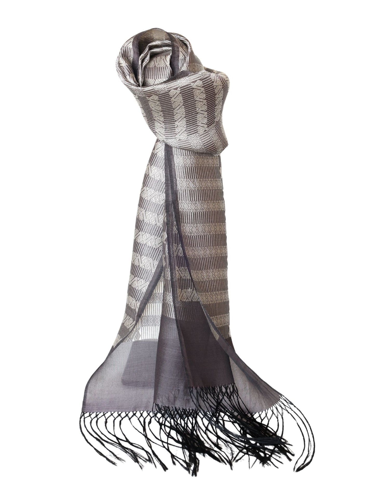 Silk Scarf - Soisanak, Naga and Stripe Pattern (Brown-White)