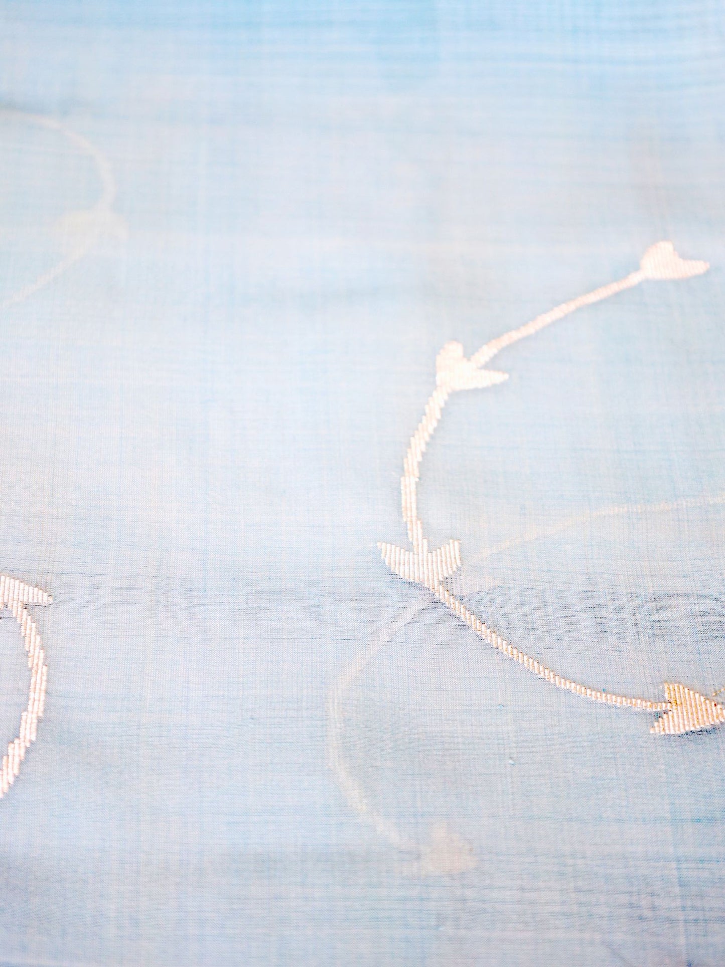 Silk Organza Scarf - Curved Wooden Stick Pattern (Light Blue)