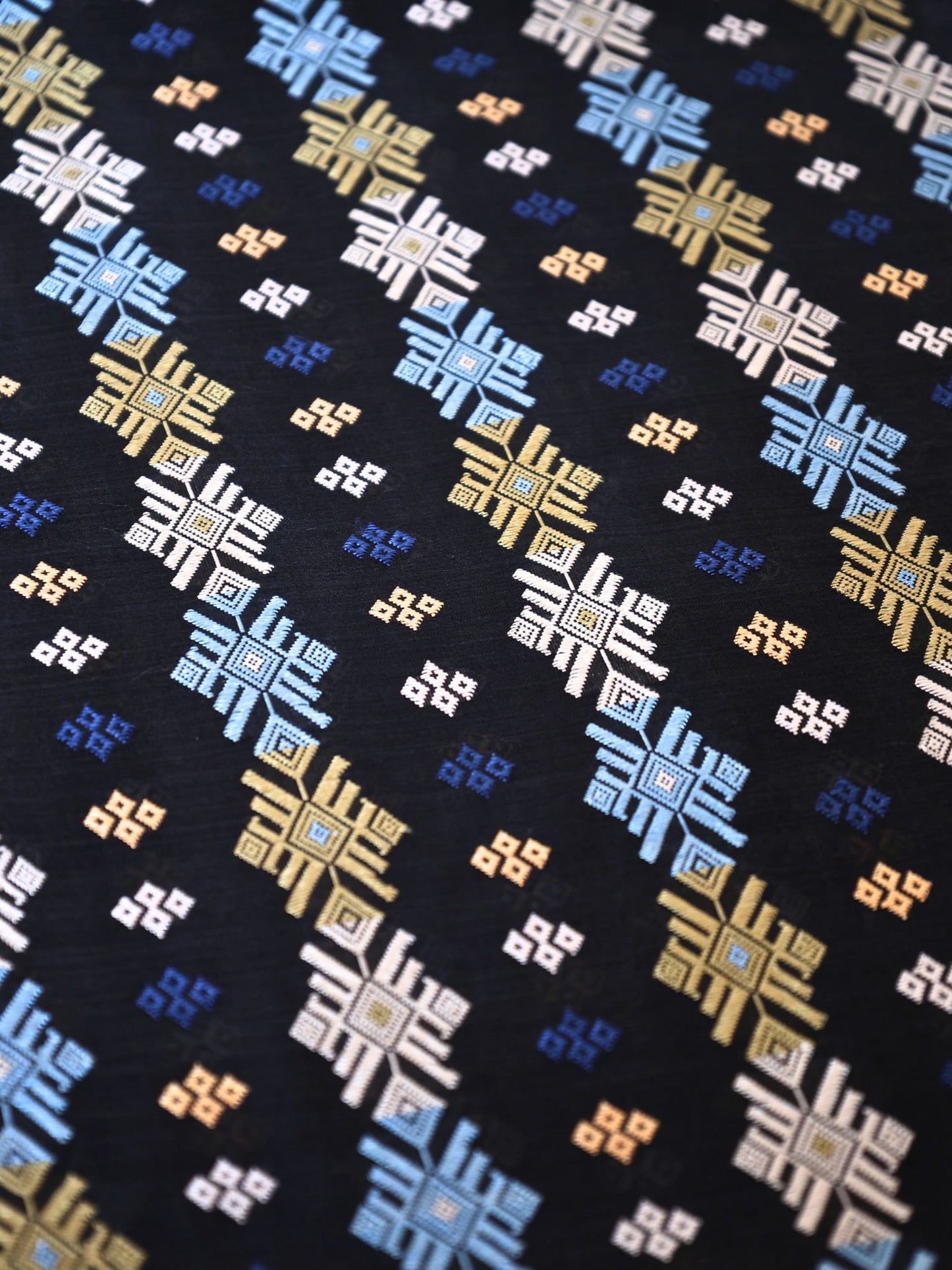 Organza Silk Scarf - Dokhoi Pattern (Black)