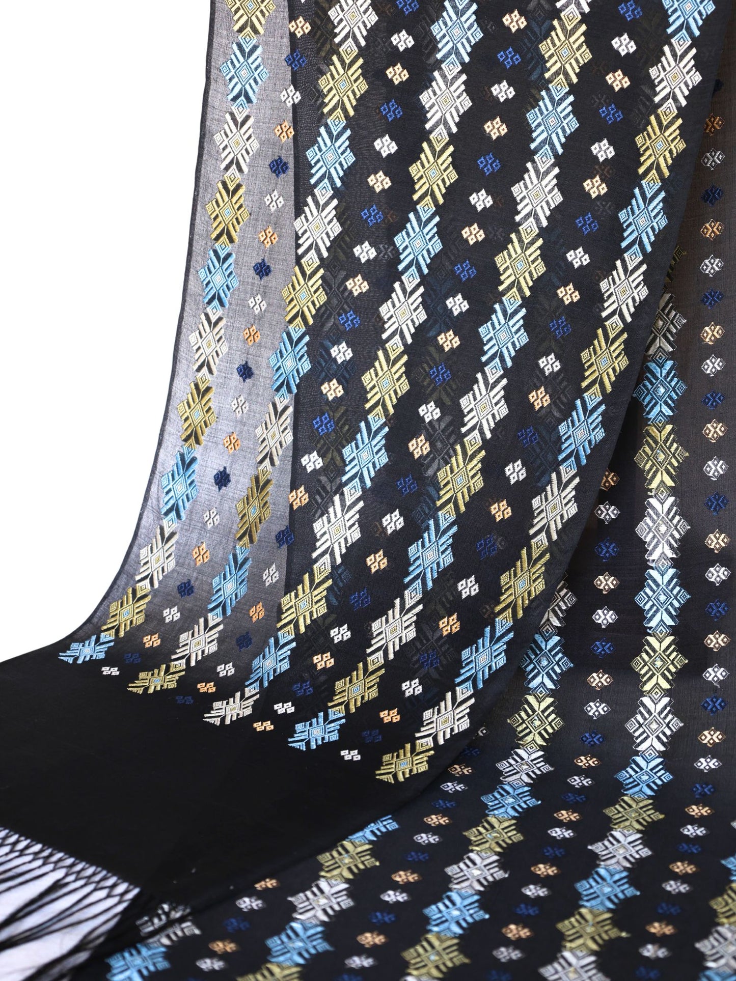 Organza Silk Scarf - Dokhoi Pattern (Black)