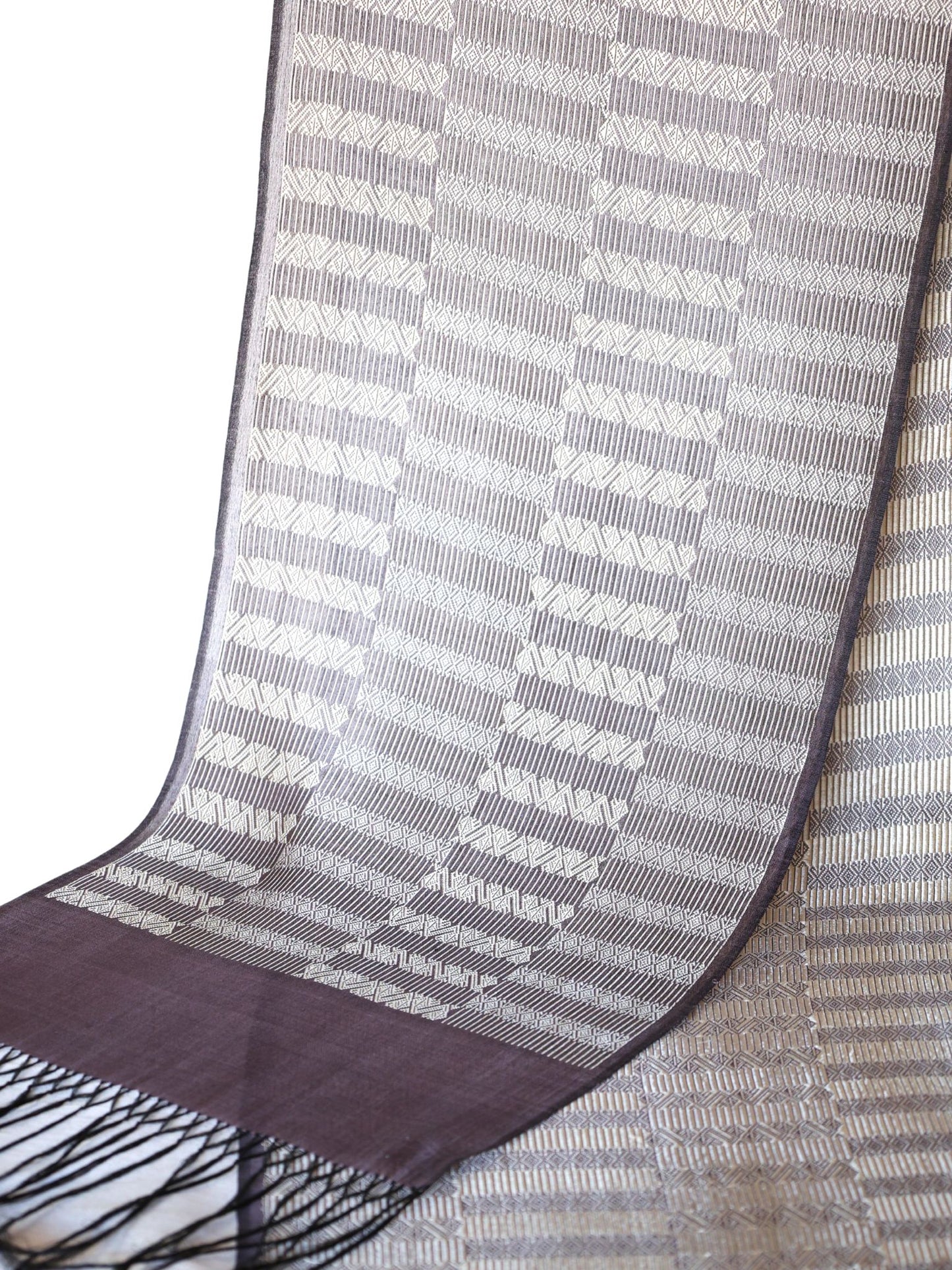 Silk Scarf - Soisanak, Naga and Stripe Pattern (Brown-White)