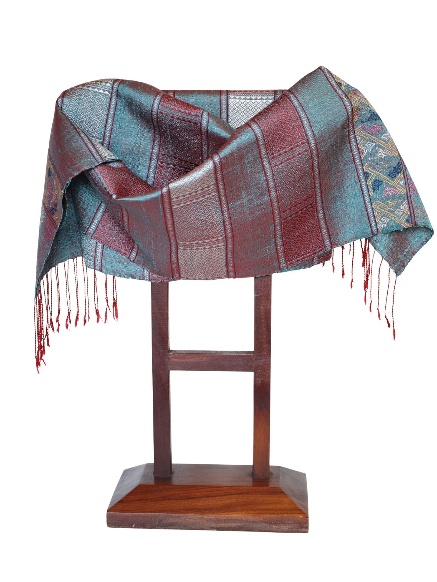 Silk Scarf - Naga Pattern (Red-Blue)