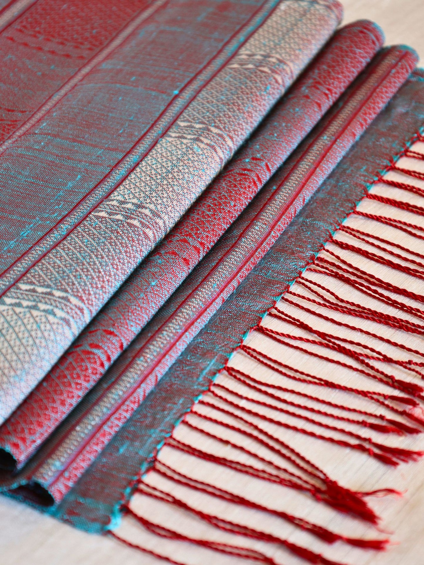 Silk Scarf - Naga Pattern (Red-Blue)