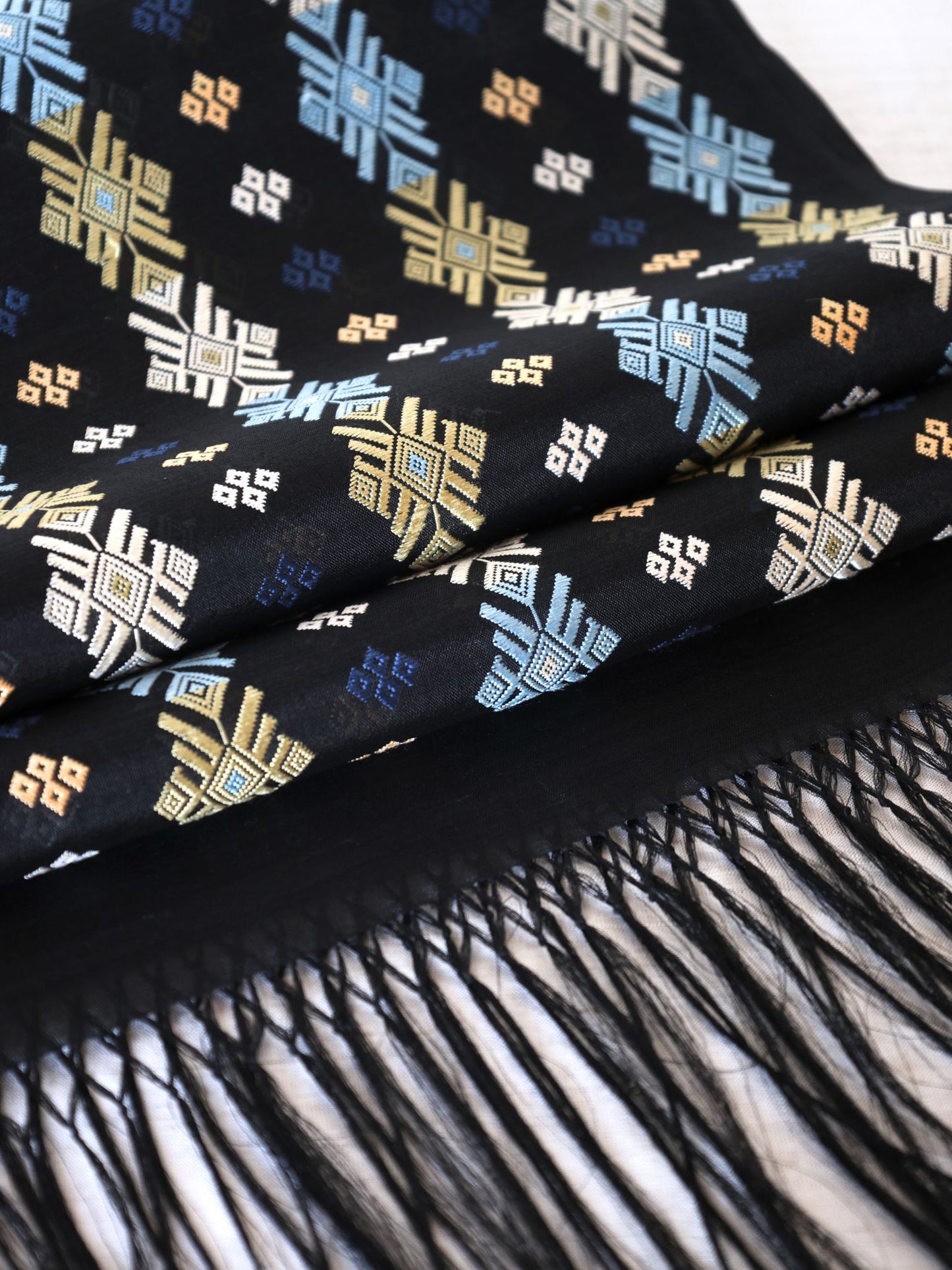 Organza Silk Scarf - Dokhoi Pattern (Black)