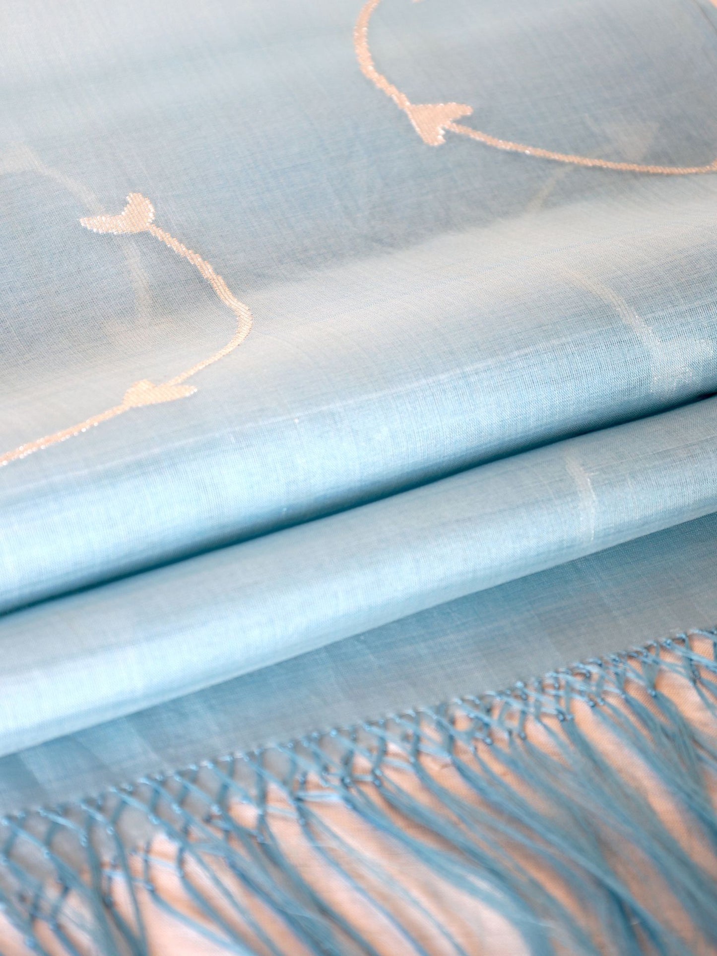 Silk Organza Scarf - Curved Wooden Stick Pattern (Light Blue)