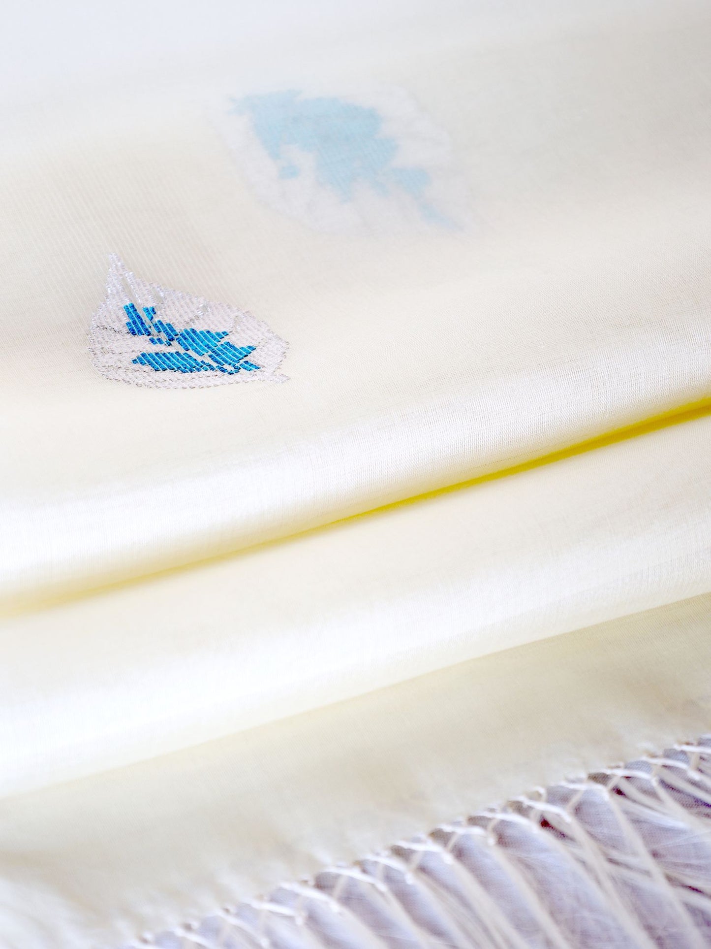 Silk Organza Scarf - Leaf Pattern (White)
