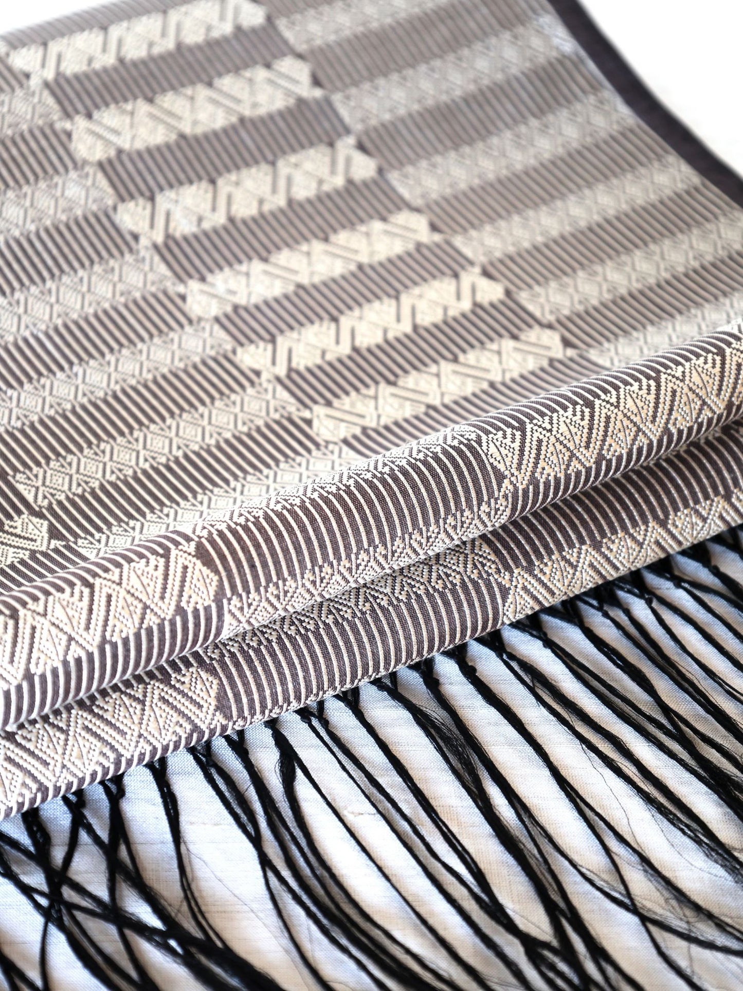 Silk Scarf - Soisanak, Naga and Stripe Pattern (Brown-White)