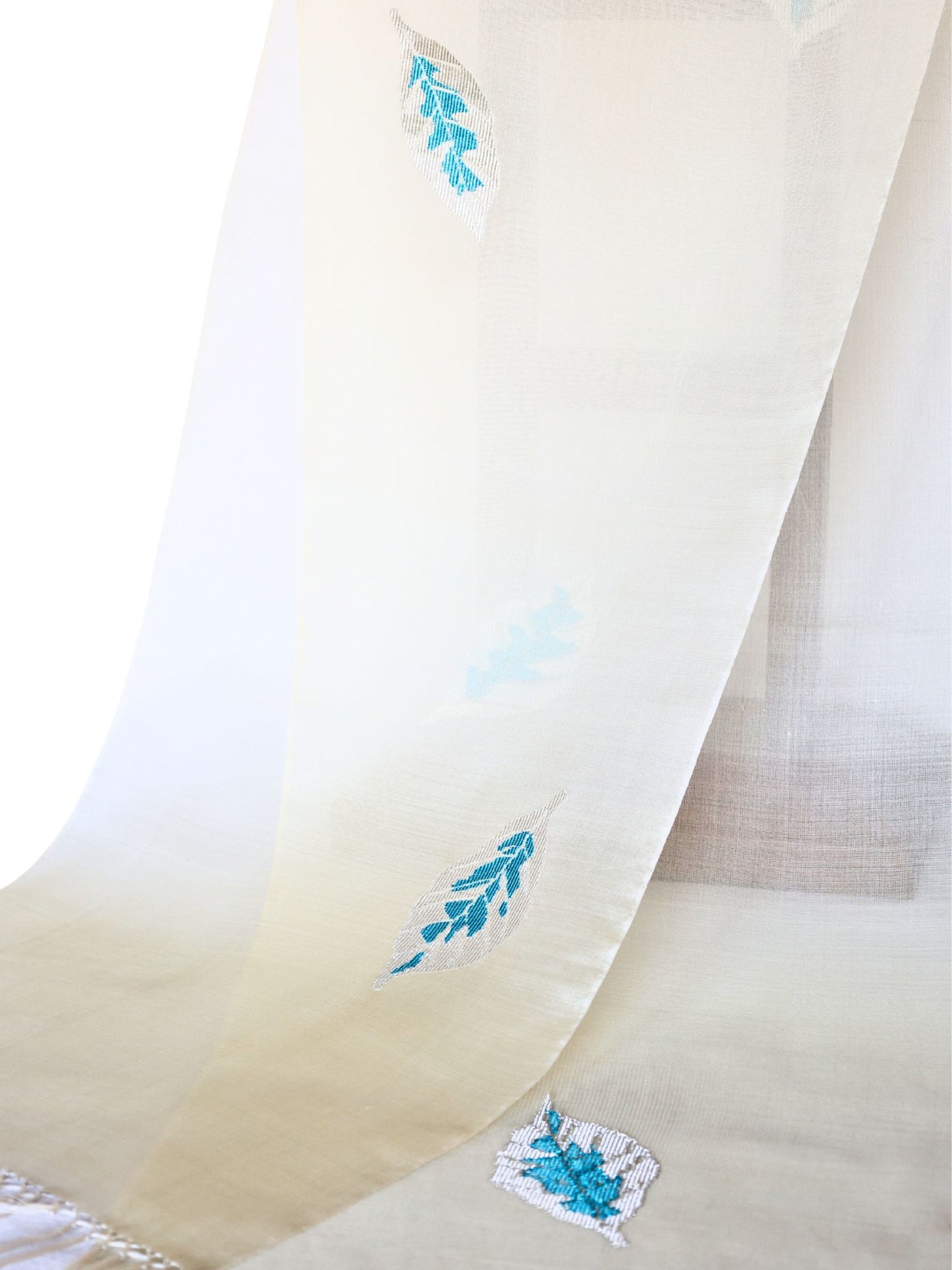 Silk Organza Scarf - Leaf Pattern (White)