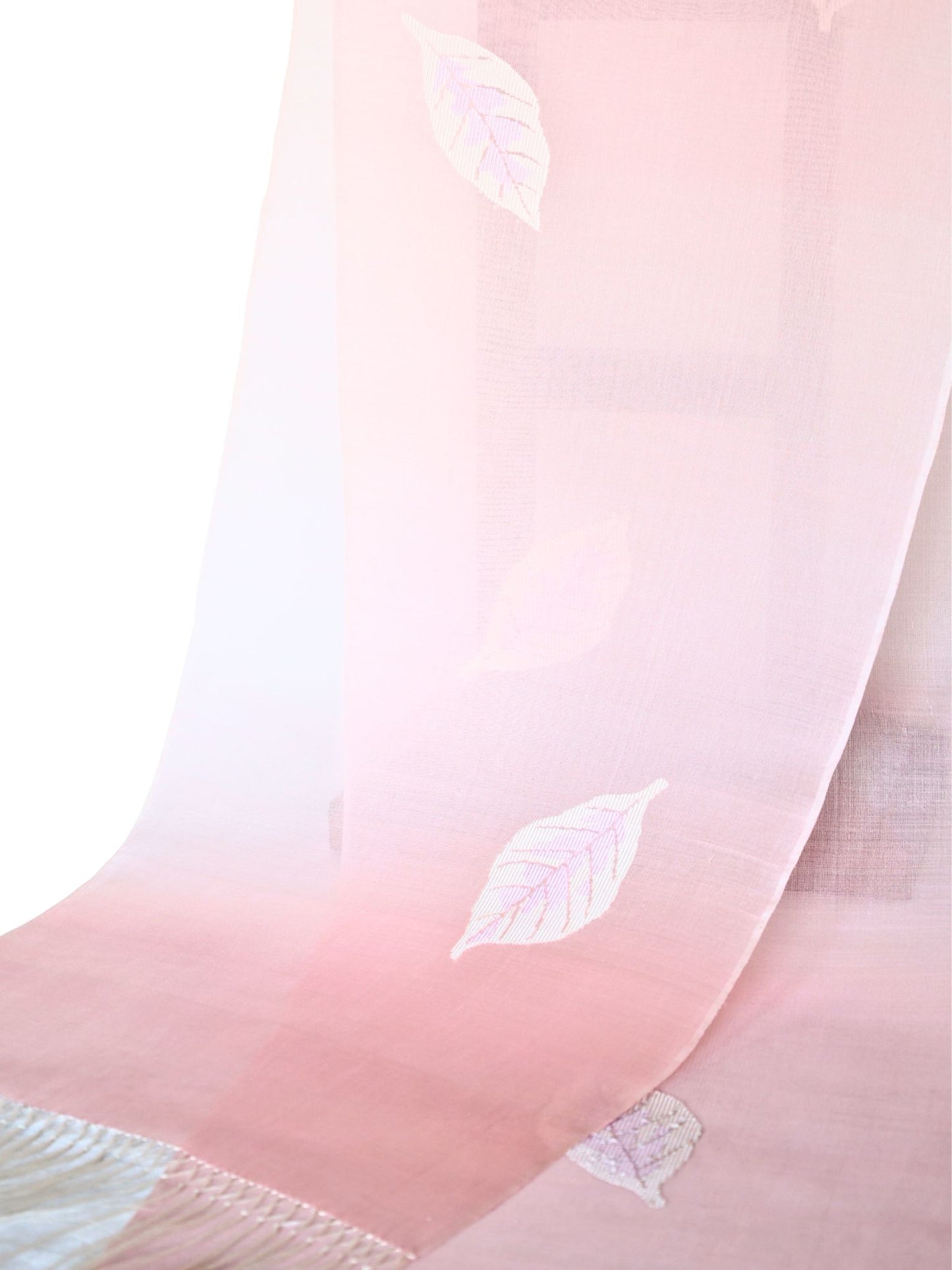 Silk Organza Scarf - Leaf Pattern (Pink)