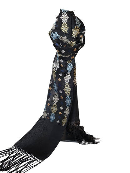 Organza Silk Scarf - Dokhoi Pattern (Black)