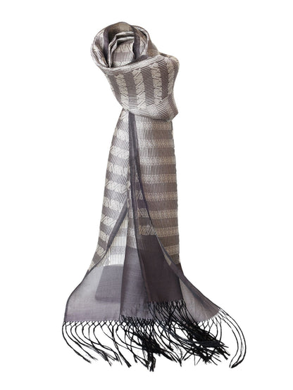 Silk Scarf - Soisanak, Naga and Stripe Pattern (Brown-White)
