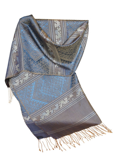 Silk Scarf - Phouthai Shawl (Blue)