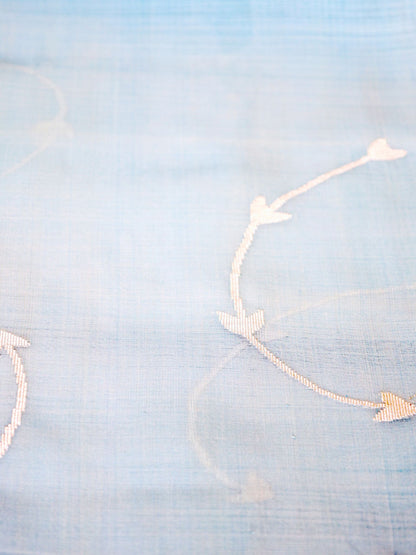 Silk Organza Scarf - Curved Wooden Stick Pattern (Light Blue)