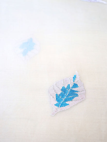 Silk Organza Scarf - Leaf Pattern (White)