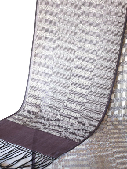 Silk Scarf - Soisanak, Naga and Stripe Pattern (Brown-White)