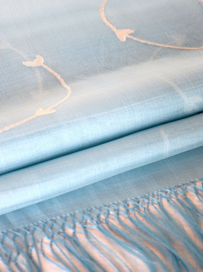 Silk Organza Scarf - Curved Wooden Stick Pattern (Light Blue)
