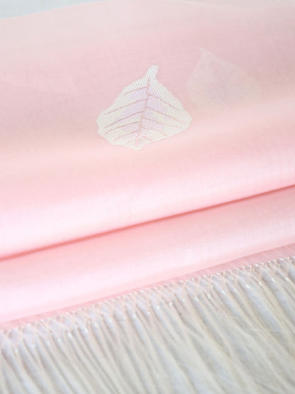 Silk Organza Scarf - Leaf Pattern (Pink)