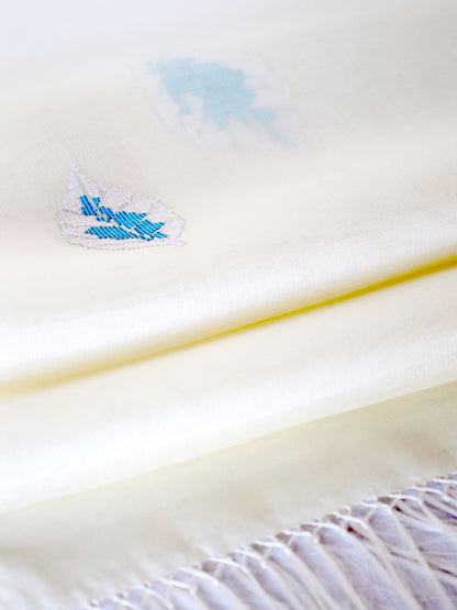 Silk Organza Scarf - Leaf Pattern (White)