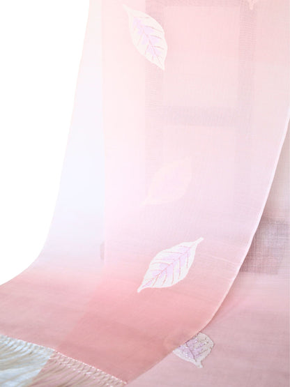 Silk Organza Scarf - Leaf Pattern (Pink)
