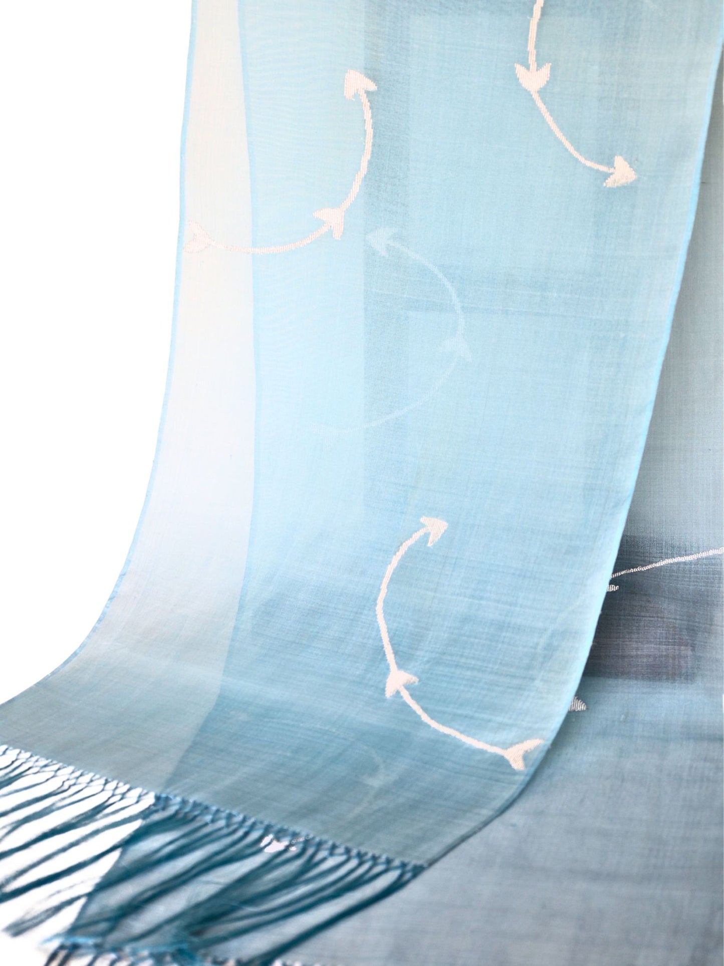 Silk Organza Scarf - Curved Wooden Stick Pattern (Light Blue)